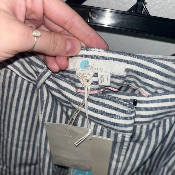 Boden Cora Striped Linen Tie Waist Shorts Blue White US 6 NWT Summer Beach Casua - Picture 4 of 5